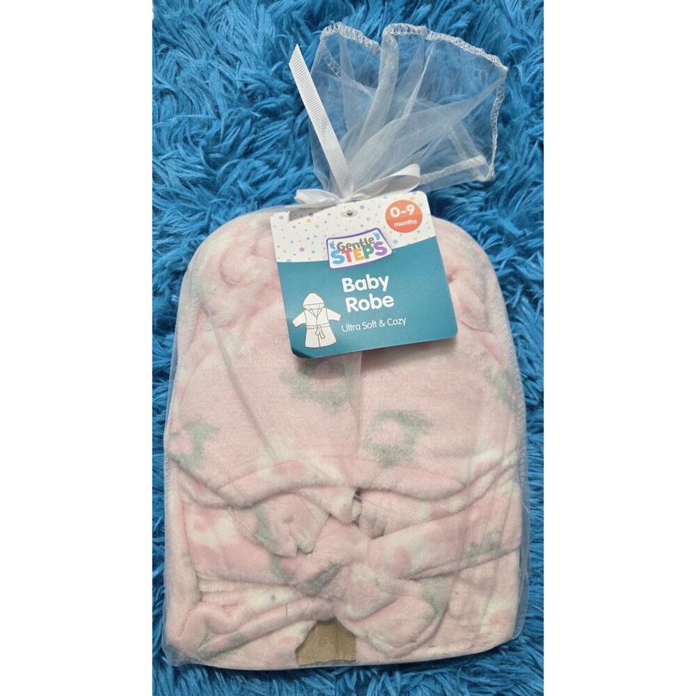 Gentle Steps Cozy Elephant Design Hooded Robe Baby Girl Size 0-9 Months